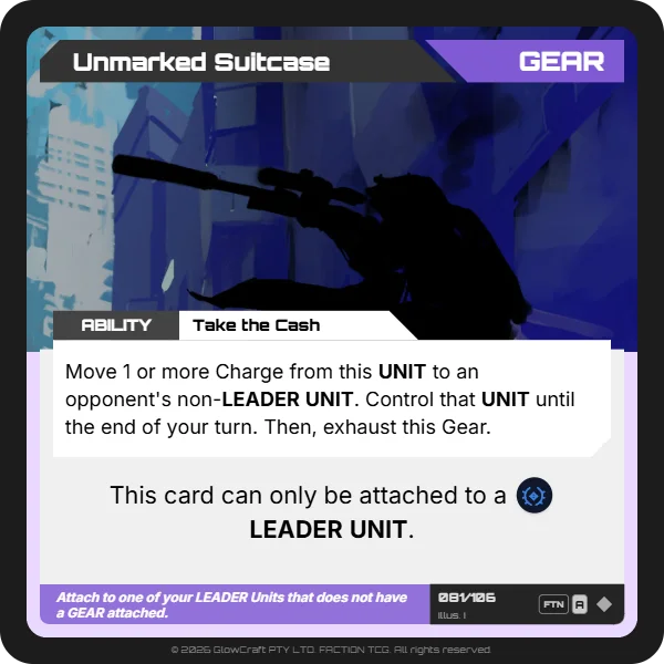Unmarked Suitcase - The Alumni - Gear card